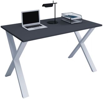 VCM Wood Desk Al. 76 X An. 110 X P. 80 Cm Mesa De Ordenador Lisa Pies De Metal De Alta Calidad Mesa De Trabajo Muebles De Oficina - Lona X (plata / Antrac