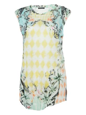 Balmain floral-baroque linen t-shirt - Green