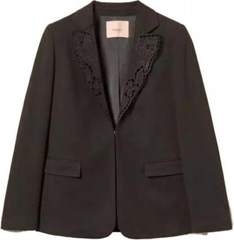 Twinset Blazer met Broderie Anglaise - Dames - Blazers - Zwart - 3XL - Polyester - Jassen