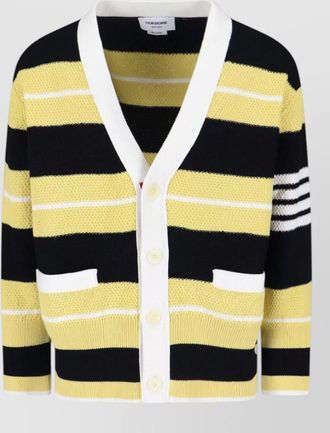 Thom Browne striped crewneck sweater ribbed cuffs hem pockets