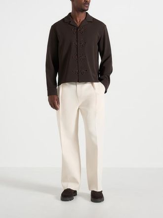 Mani&egrave;re De Voir Valen Applique Detail Long Sleeve Shirt in Brown at Nordstrom, Size Xx-Large