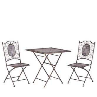 Beliani Conjunto De Balc&oacute;n Hierro Negro Metal Envejecido Plegable Mesa De Centro De 2 Plazas Exterior Resistente Al &Oacute;xido Estilo Retro Franc&eacute;s Bormio