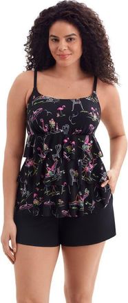Longitude Faux Ruffle Shortini Long Torso Swimsuit in Flamingo Hotel at Nordstrom, Size 20