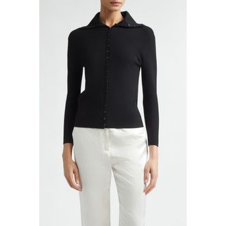 Toteme Fitted Polo Cardigan in Black at Nordstrom, Size X-Large