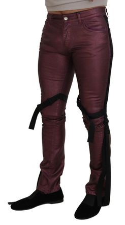Dolce & Gabbana Magenta Cotton Men Casual Harness Denim Jeans Pink Elastane Clothing