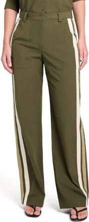 TWP Isabelle Side Stripe Cotton Pants in Military at Nordstrom, Size 12