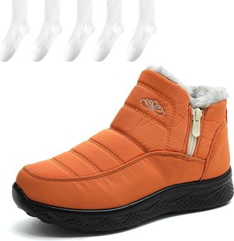 Generic Dritnow Womens Insulated Snow Boots, Comfortable Warm Plush Lined Waterproof Non-slip Shoes for Men & Women (Orange,10.5)
