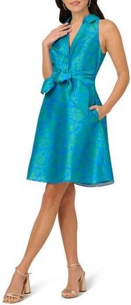 Adrianna Papell Floral Sleeveless Jacquard Fit & Flare Dress in Blue/Green at Nordstrom Rack, Size 16