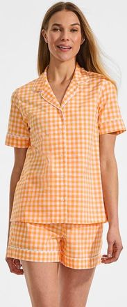 Lands End Poplin 2 Piece Pajama Set - Short Sleeve Shirt and Shorts in Sweet Mango Gingham at Nordstrom, Size X-Large