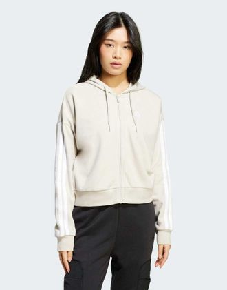 adidas adidas Performance - Essentials - Felpa nera e bianca in French Terry con cappuccio, zip e 3 strisce-Neutro