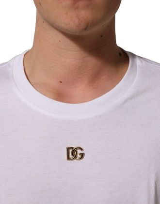 Dolce & Gabbana Mens White Metal Dg Logo Short Sleeves T-Shirt Cotton