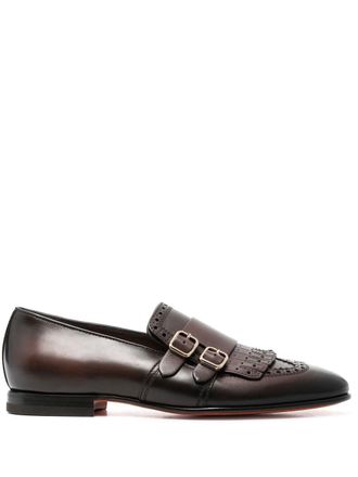 Santoni fringe double-buckle monk shoes - Brown