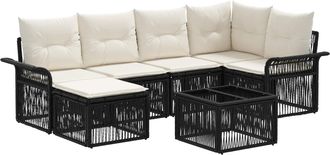 vidaXL Conjunto De Sof&aacute;s De Jard&iacute;n 7 Uds. Negro Rat&aacute;n Sint&eacute;tico Vidaxl