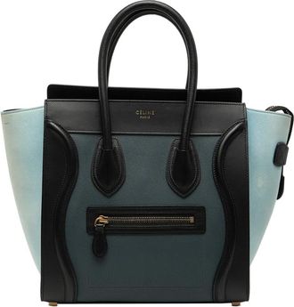 Celine Borsa tote micro in tre colori in nabuck e pelle di vitello martellata 2018 - Blu