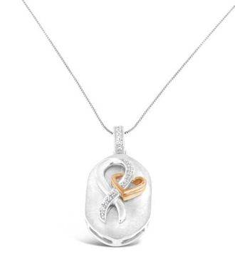 House of Brilliance 10k Rose Gold Over Silver 1/10 Ctw Diamond Heart and Ribbon Pendant Necklace in White at Nordstrom