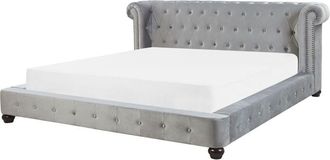 Beliani Waterbed Velvet CAVAILLON 180 x 200 cm (EU Super King) Light Grey