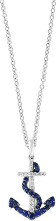 Effy 14K White Gold Diamond & Sapphire Anchor Pendant Necklace in Blue at Nordstrom Rack, Size 18