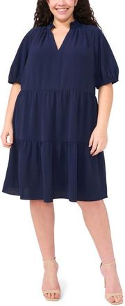 CeCe by Cynthia Steffe Tiered Ruffle Neck Dress in Classic Navy at Nordstrom, Size 2X