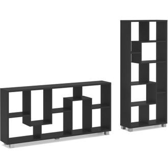 Skraut Home Skraut Home - Estanter&iacute;a Librer&iacute;a De Dise&ntilde;o Comedor Sal&oacute;n, Color Negro, Medidas: 68,5 X 161 X 25 Cm De Fondo