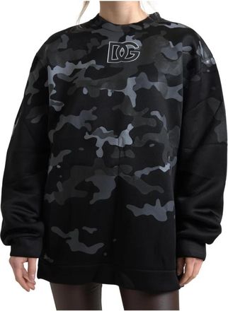Dolce & Gabbana Prachtige Camouflage Trui - Dames - Sweatshirts - Zwart - S - Nylon - Hoodies & sweatvesten