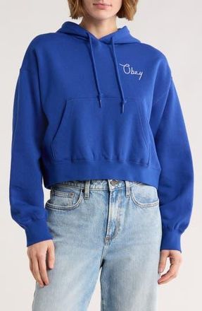 Obey Cities Crop Hoodie in Blue at Nordstrom Rack, Size X-Large