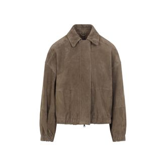 Brunello Cucinelli Brown Solid Suede Jacket