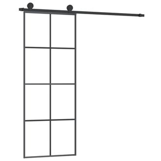 Berkfield Home Sliding Door with Hardware Set 76x205 cm ESG Glass&Aluminium in Black