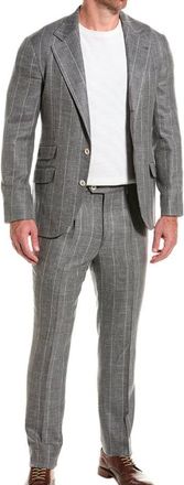 Brunello Cucinelli Mens Medium Gray Wool Linen Suit, Size 46