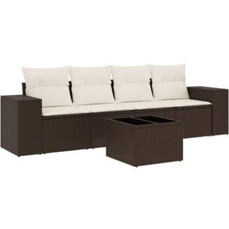 vidaXL Set Comedor De Jard&iacute;n 5 Piezas Y Cojines Rat&aacute;n Sint&eacute;tico Marr&oacute;n Vidaxl