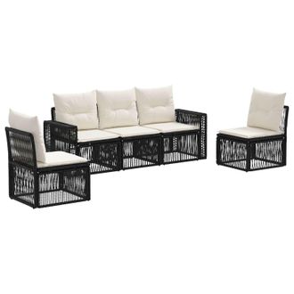 vidaXL Conjunto De Sof&aacute;s De Jard&iacute;n 5 Pcs Negro Y Blanco Crema Vidaxl