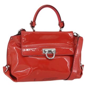 Ferragamo Gancini Patent Leather Red Patent_Leather Handbag (Pre-Owned)
