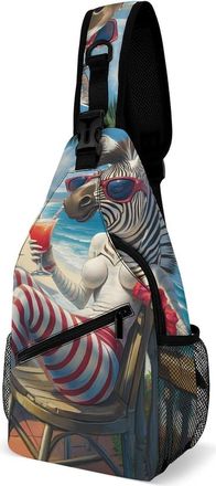 Generic Fashion Zebra Beach Mens Crossbody Chest Sling Bag for Travel Hiking Lightweight Shoulder Bags with Small Side