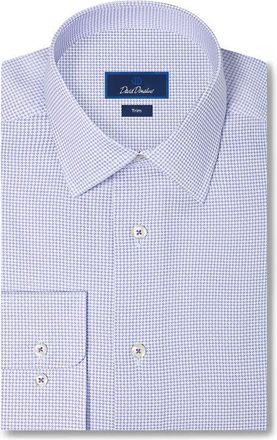 David Donahue Trim Fit Neat Microprint Cotton Twill Dress Shirt in White/purple at Nordstrom, Size 17.5