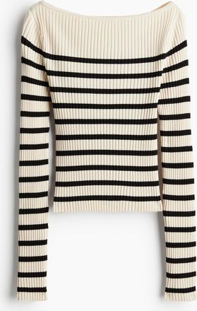 H&M Geripptes Shirt mit U-Boot-Ausschnitt - Beige