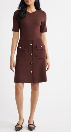 Eliza J Patch Pocket A-Line Sweater Dress in Chocolate at Nordstrom, Size Xx-Large