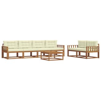 vidaXL Conjunto De Sof&aacute;s De Exterior Con Coj&iacute;n 7 Pcs Natural Y Crema Vidaxl