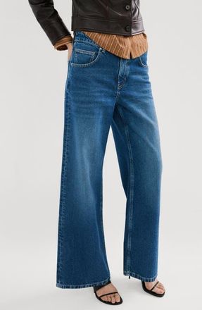 Mango Low Rise Wide Leg Jeans in Dark Blue at Nordstrom, Size 12