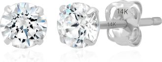 MAX + STONE 14k Yellow or White Gold Solitaire Round Cubic Zirconia Stud Earrings 4MMto7.5MM