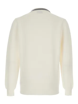 Autry Striped-Collar Wool-Cotton Polo Shirt - White