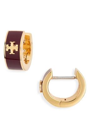 Tory Burch Icon Huggie Earrings in Tory Gold/burgundy at Nordstrom