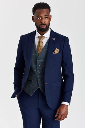 PAUL ANDREW 3 Piece Textured Suit Set with Tweed Check Waistcoat