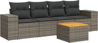 vidaXL Juego De Sof&aacute;s Jard&iacute;n Con Cojines 5 Pzas Rat&aacute;n Sint&eacute;tico Gris Vidaxl