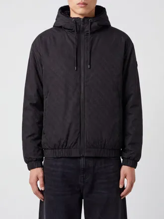Moose Knuckles Bomber reversibile con cappuccio in pelliccia sintetica monogram
