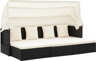 vidaXL Tumbona Cama Jard&iacute;n Techo Rat&aacute;n Sint&eacute;tico Negro Vidaxl