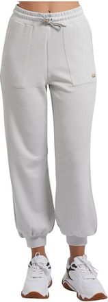 Emporio Armani Broeken, Dames, Grijs, M, Polyester, Track Pants met Logoplaatje en Trekkoord