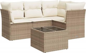 vidaXL Juego De Sof&aacute;s Jard&iacute;n Con Cojines 5 Pzas Rat&aacute;n Sint&eacute;tico Beige Vidaxl
