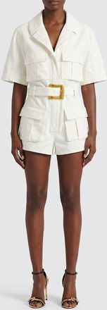 Balmain Tuta corta in cotone modello chemisier con cintura