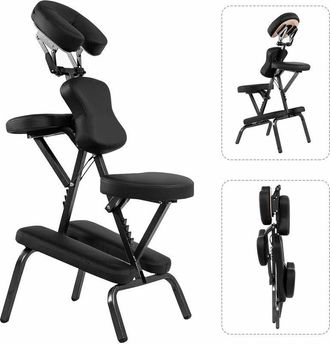 Costway Costway - Silla De Masaje Plegable Altura Ajustable, Sill&oacute;n De Tatuajepara Est&eacute;tica Spa, Terapia Port&aacute;til Negro