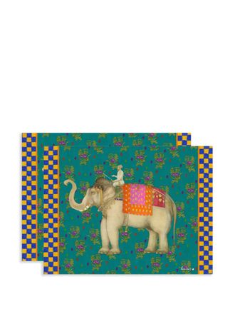 Lisa Corti Elephant Rany Masonite placemats (set of two) - Green