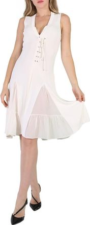 Roberto Cavalli Ladies Natural White Viscose And Silk V-Neck Dress, Brand Size 38 (US Size 4)